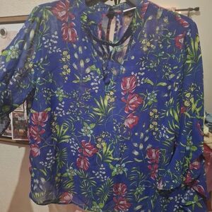 Vibrant Floral Blue Blouse